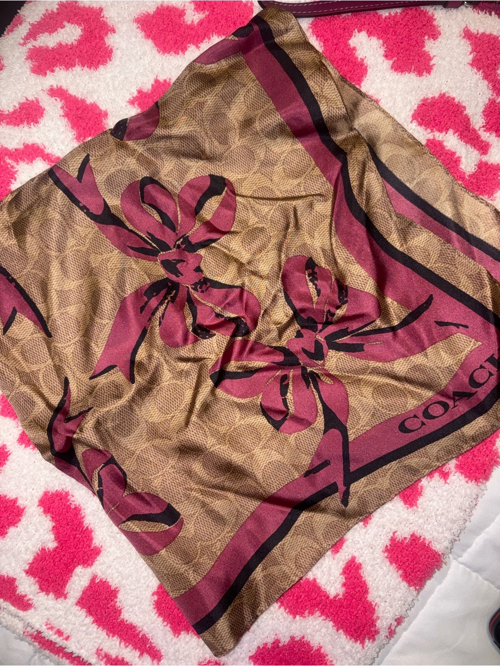 Coach Silk Bow Print Monogram Scarf/hankerchief - Picture 3 of 3